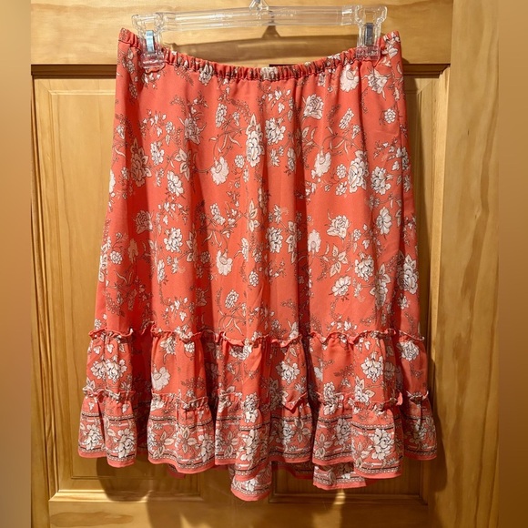 Max Studio Women's Orange Floral Skirt Flounce Knee Length - Picture 1 of 7